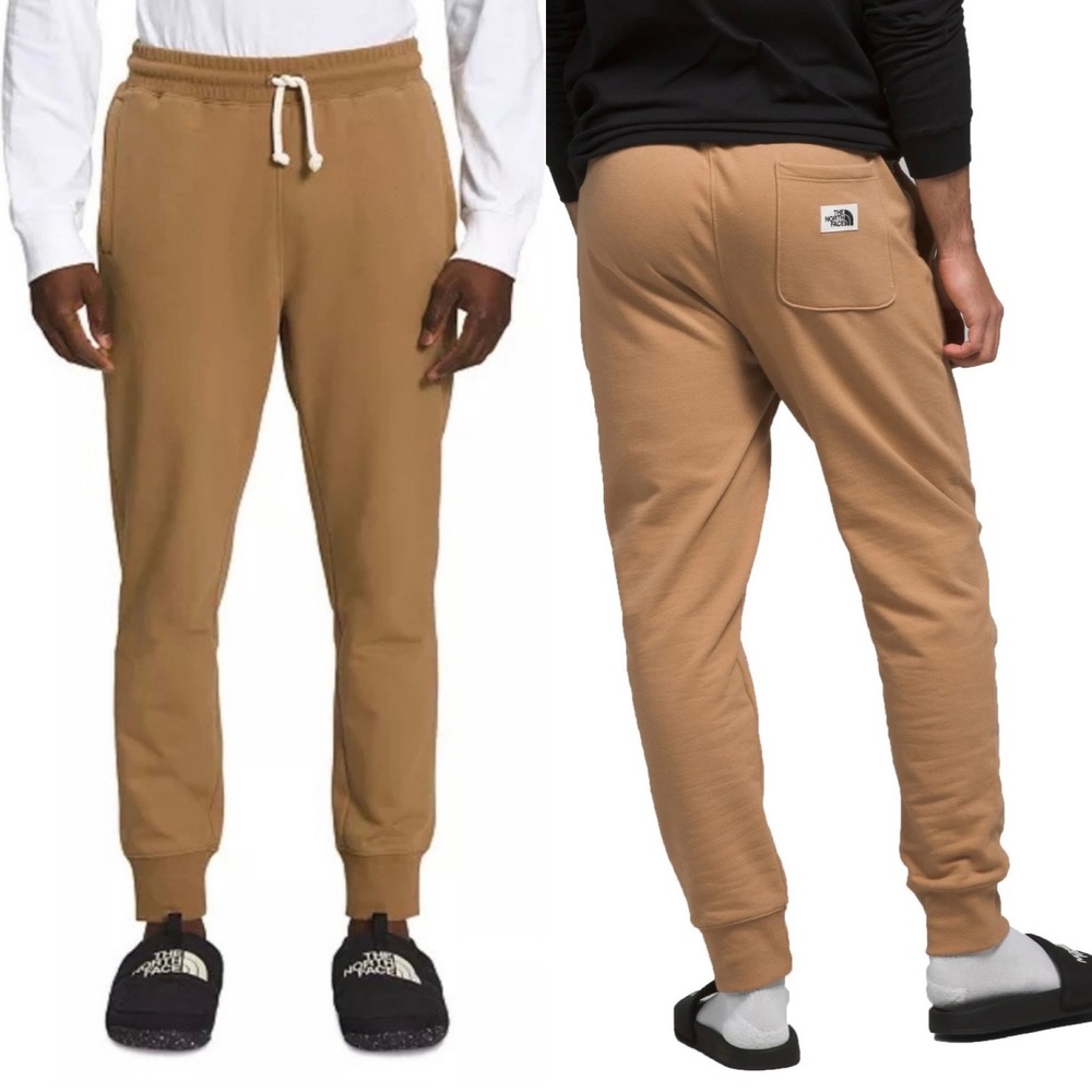 The North Face Mens Heritage Jogger Sweatpants Tan Brown Fleece Lined Large